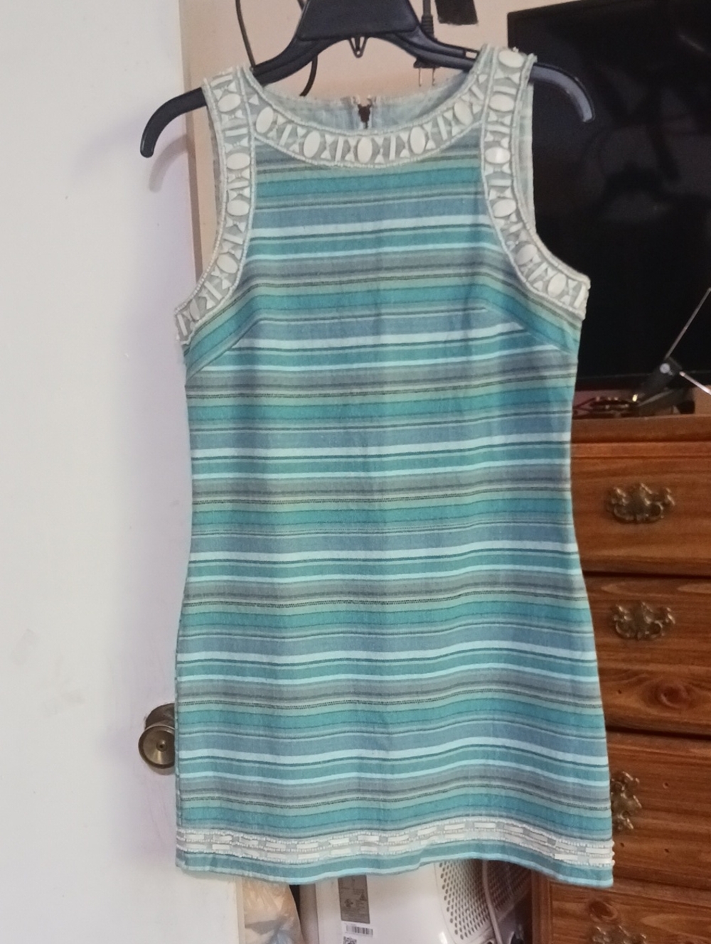 Girls' Sleeveless Striped Mini Dress- Aqua Blue